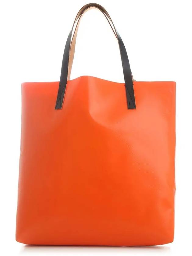 Flower Print Two-Tone Logo Shopper Tote Bag Orange - MARNI - BALAAN 4