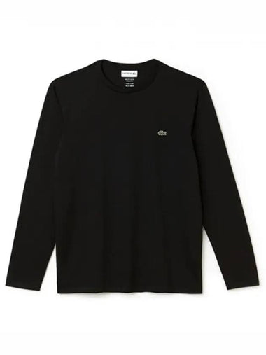 Pima Crew Neck Cotton Long Sleeve T-shirt Black - LACOSTE - BALAAN 1