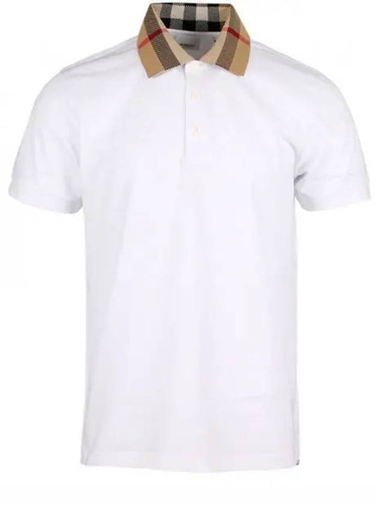 Men's Check Collar Cotton Polo Shirt White - BURBERRY - BALAAN 2