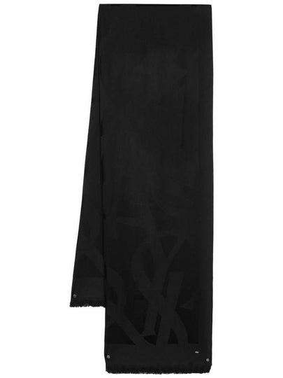 Cassandra Monogram Wool Jacquard Scarf Black - SAINT LAURENT - BALAAN 2