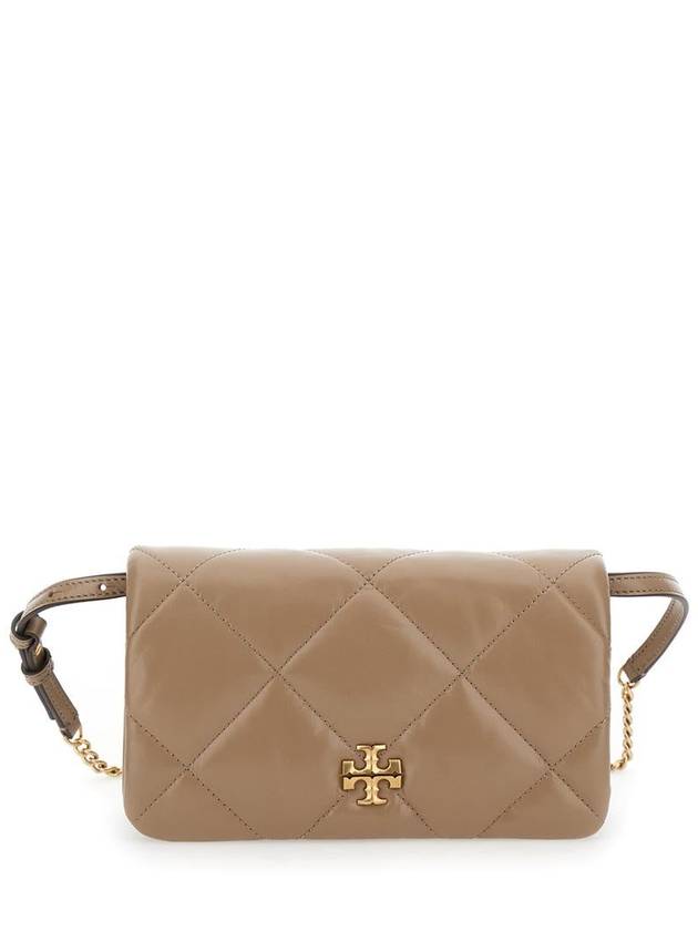 'Kira' Beige Mini Bag With Logo Plate And Shoulder Strap In Nappa - TORY BURCH - BALAAN 1