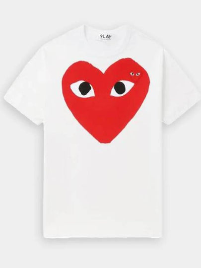 Men's Black Eye Red Double Heart Short Sleeve T-Shirt P1 T026 1 White - COMME DES GARCONS - BALAAN 2