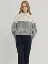 Open Collar Knit Top Ivory Stripe - LESEIZIEME - BALAAN 4