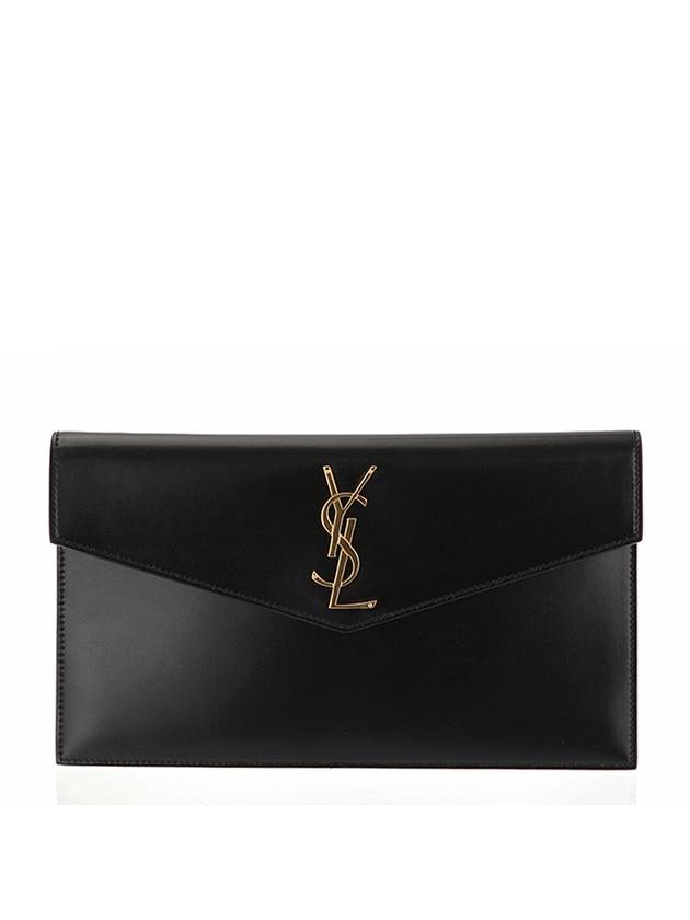 Uptown Shiny Clutch Bag Black Gold - SAINT LAURENT - BALAAN 1