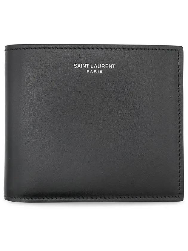 Smooth Leather Classic Logo Half Wallet Black - SAINT LAURENT - BALAAN 3