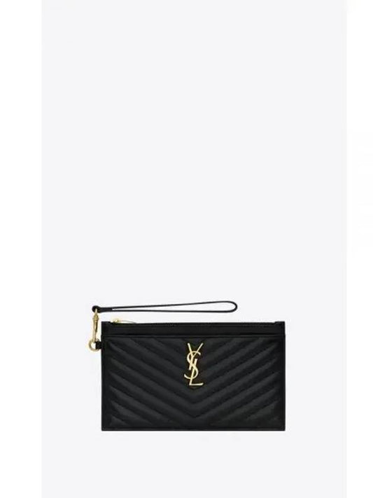 Cassandre Matelasse Large Zipped Lambskin Pouch Bag Black - SAINT LAURENT - BALAAN 1