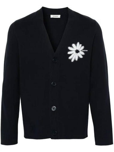 Floral Applique V-Neck Cardigan Navy - SANDRO - BALAAN 1