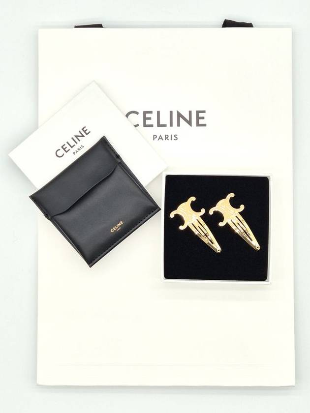 Triomphe Snap Brass Steel Hair Clip Gold Set Of 2 - CELINE - BALAAN 3