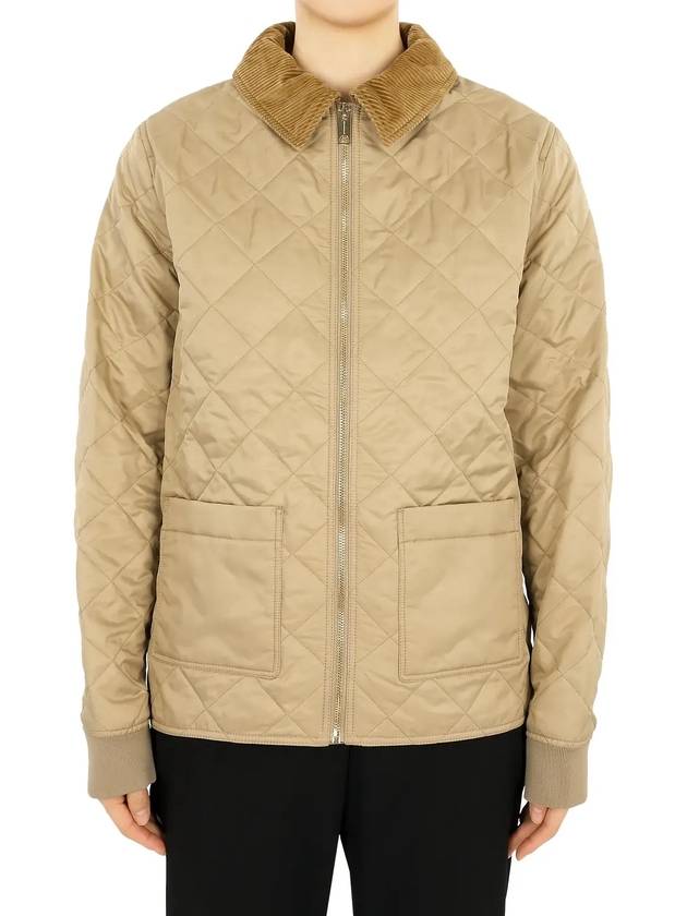 Kids Corduroy Collar Diamond Quilted Jacket Beige - BURBERRY - BALAAN 4