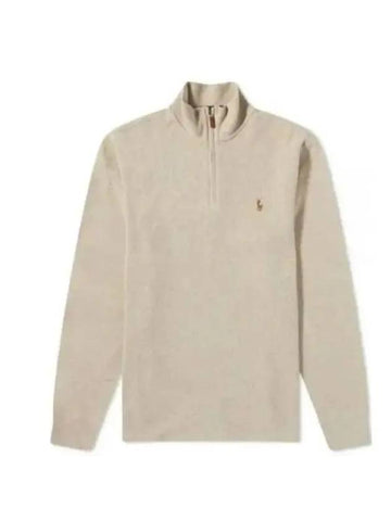 Embroidered Pony Logo Half Zip-Up Knit Top Beige - POLO RALPH LAUREN - BALAAN 1