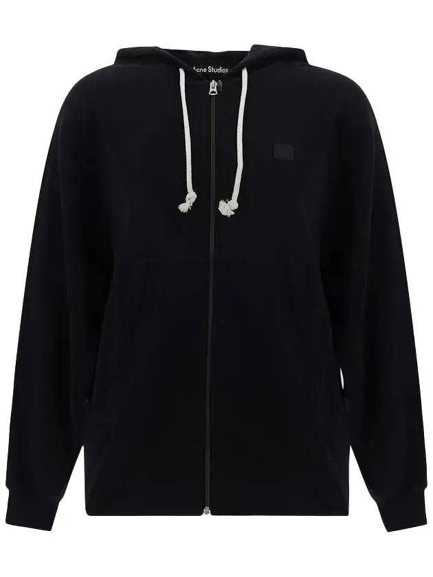 Face Patch Ribbed Zip-Up Hoodie Black - ACNE STUDIOS - BALAAN 1