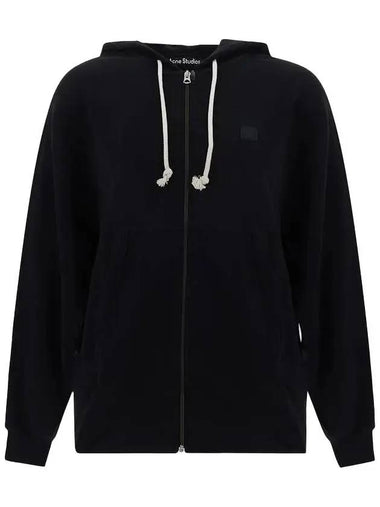 Face Patch Ribbed Zip-Up Hoodie Black - ACNE STUDIOS - BALAAN 1