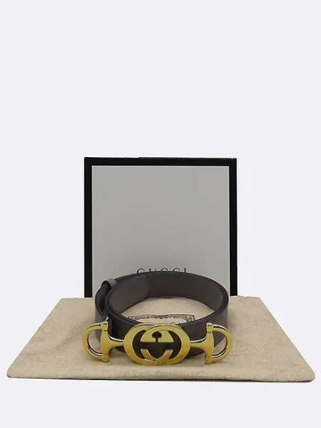 550122 Gray Curly Gold Interlocking Horsebit Women s Belt - GUCCI - BALAAN 1