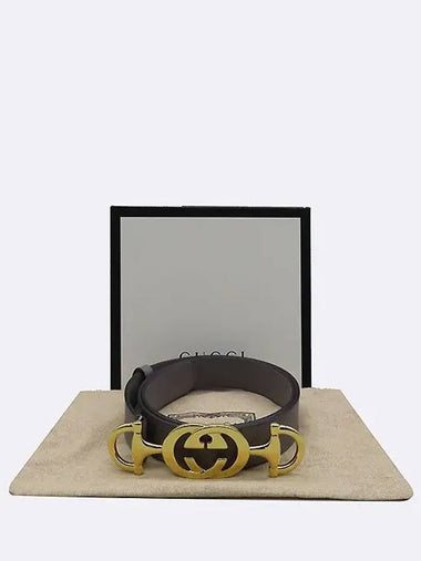 550122 Gray Curly Gold Interlocking Horsebit Women s Belt - GUCCI - BALAAN 1