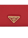 women's gold triangle logo saffiano bifold wallet red - PRADA - BALAAN.