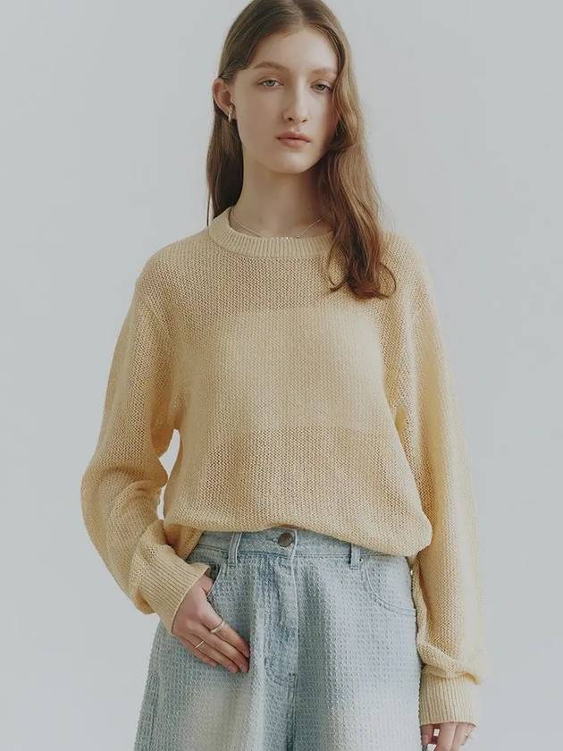 Cotton net loose fit knit pale yellow - NOIRER FOR WOMEN - BALAAN 2