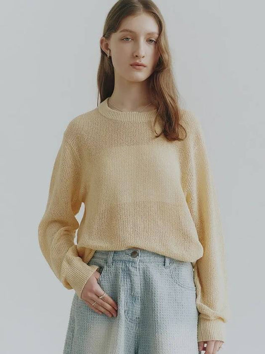 Cotton net loose fit knit pale yellow - NOIRER FOR WOMEN - BALAAN 1