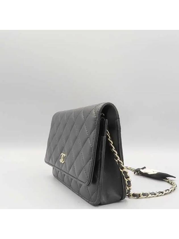 AP0250 Black Lambskin Classic WOC Gold Camellia Decorated Chain Cross Bag - CHANEL - BALAAN 4