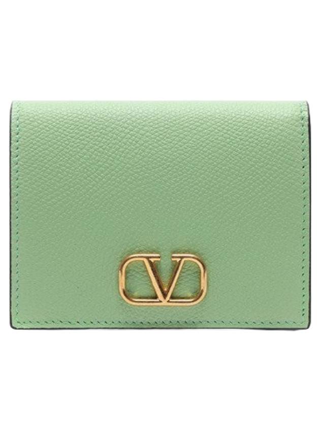 V gold logo bifold wallet green - VALENTINO - BALAAN 1