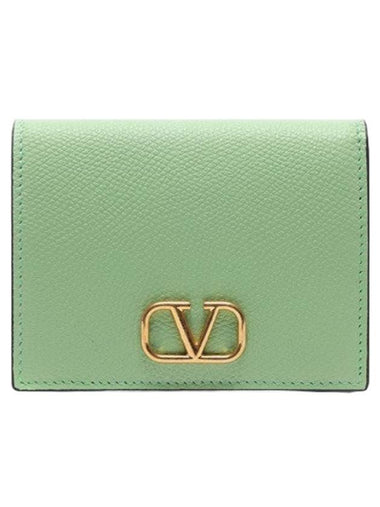 Compact V Logo Signature Calfskin Half Wallet Green - VALENTINO - BALAAN 1