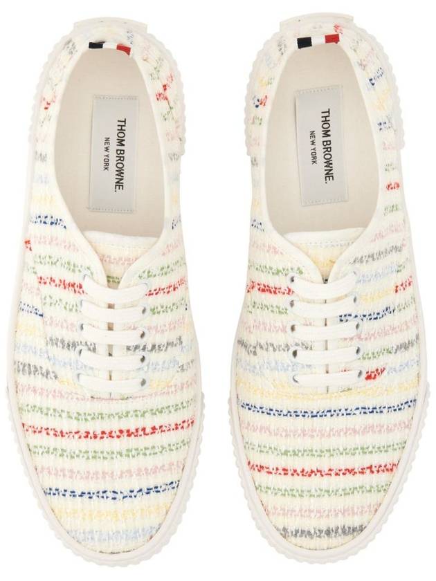 Grosgrain Trimmed Tweed Low Top Sneakers White - THOM BROWNE - BALAAN 3