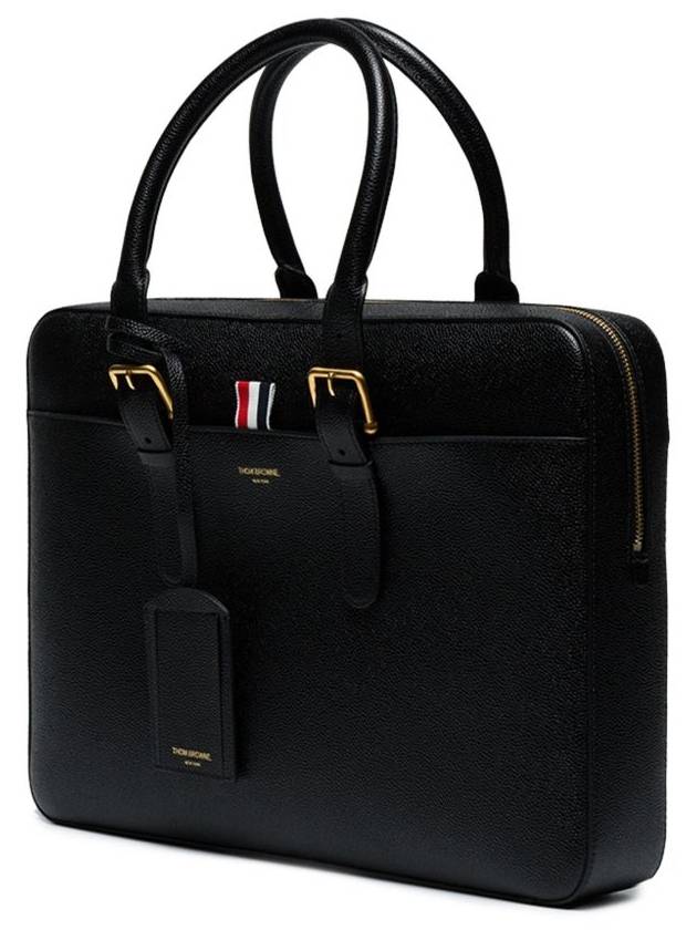 Grain Leather Three-Stripe Tab Business Brief Case Black - THOM BROWNE - BALAAN 5