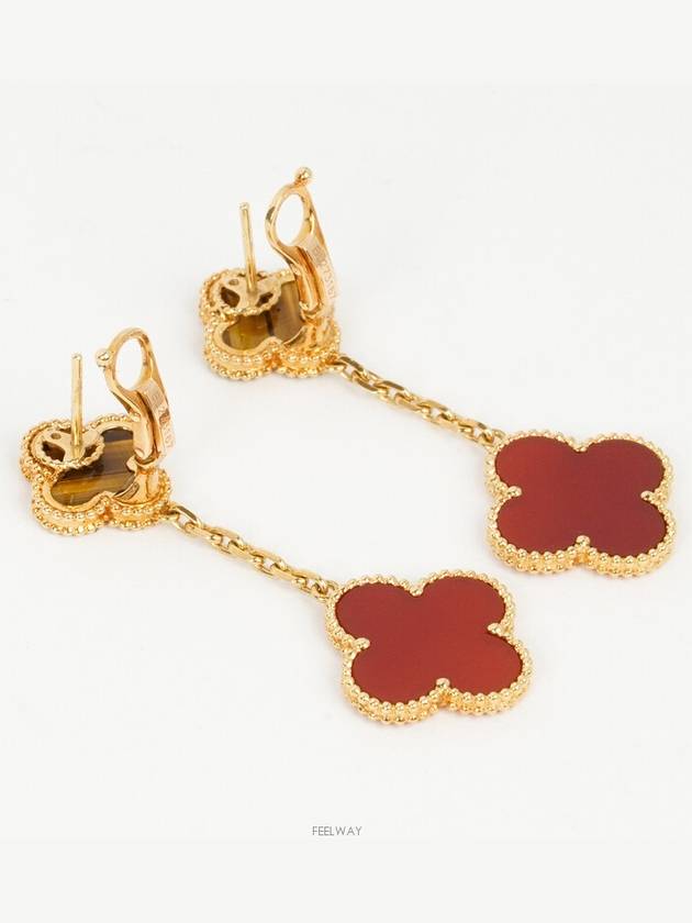 Van Cleef Arpels Magic Alhambra Earrings 2 Motif Yellow Gold Carnelian Tiger s Eye 74203 - VANCLEEFARPELS - BALAAN 6