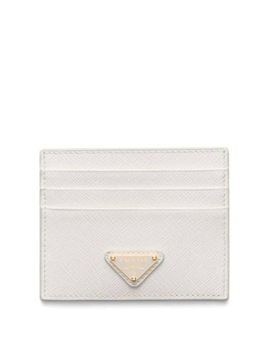 Saffiano Leather Triangle Logo Card Wallet White - PRADA - BALAAN 1