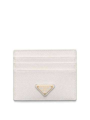 Saffiano Leather Triangle Logo Card Wallet White - PRADA - BALAAN 1