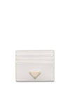 Saffiano Leather Triangle Logo Card Wallet White - PRADA - BALAAN 1