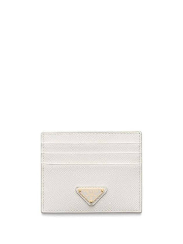 Saffiano Leather Triangle Logo Card Wallet White - PRADA - BALAAN 1