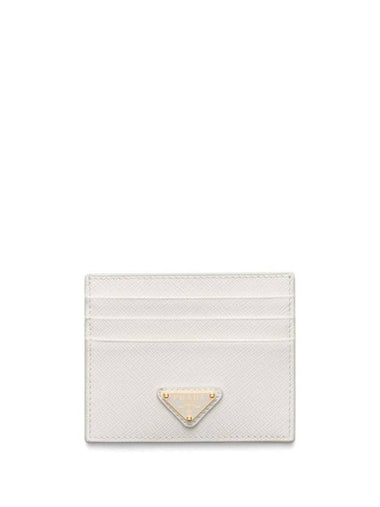 Saffiano Leather Triangle Logo Card Wallet White - PRADA - BALAAN 1