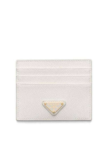 Saffiano Leather Triangle Logo Card Wallet White - PRADA - BALAAN 1