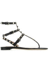 Rockstud leather sandals black - VALENTINO - BALAAN.