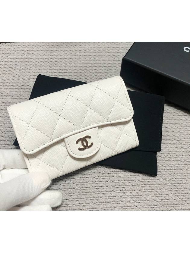 Classic Gold Hardware Logo Grained Shiny Calfskin Card Wallet White - CHANEL - BALAAN 4