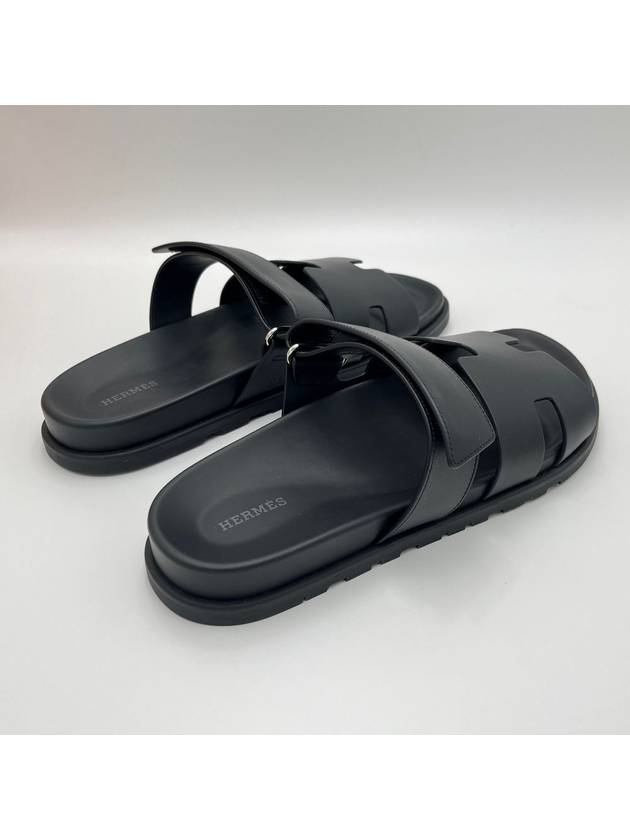 Hermes Chypre H Logo Calfskin Sandals Black - HERMES - BALAAN 5