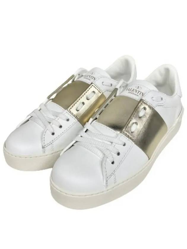 Men's Hidden Open Band Metallic Low Top Sneakers White Gold - VALENTINO - BALAAN 4