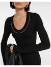 Gold Chain Detail Cashmere Long Sleeve Midi Dress Black - BOTTEGA VENETA - BALAAN 5