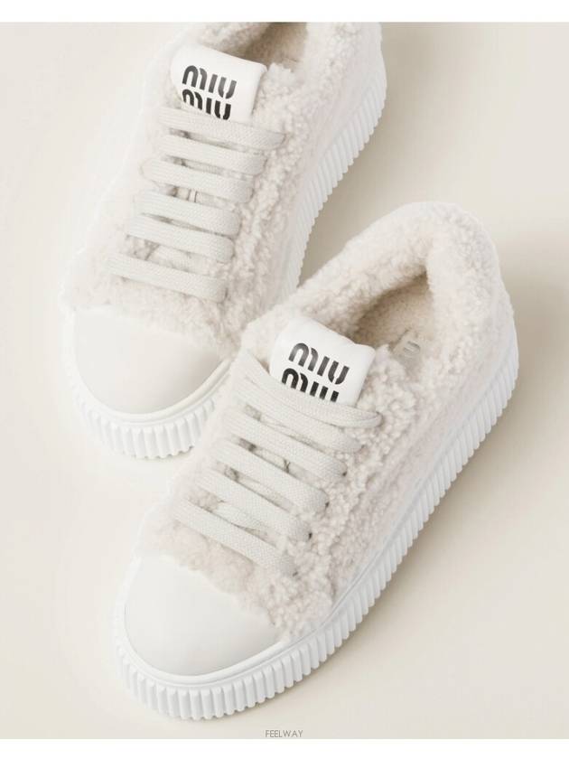 Logo Shearling Low Top Sneakers White - MIU MIU - BALAAN 4