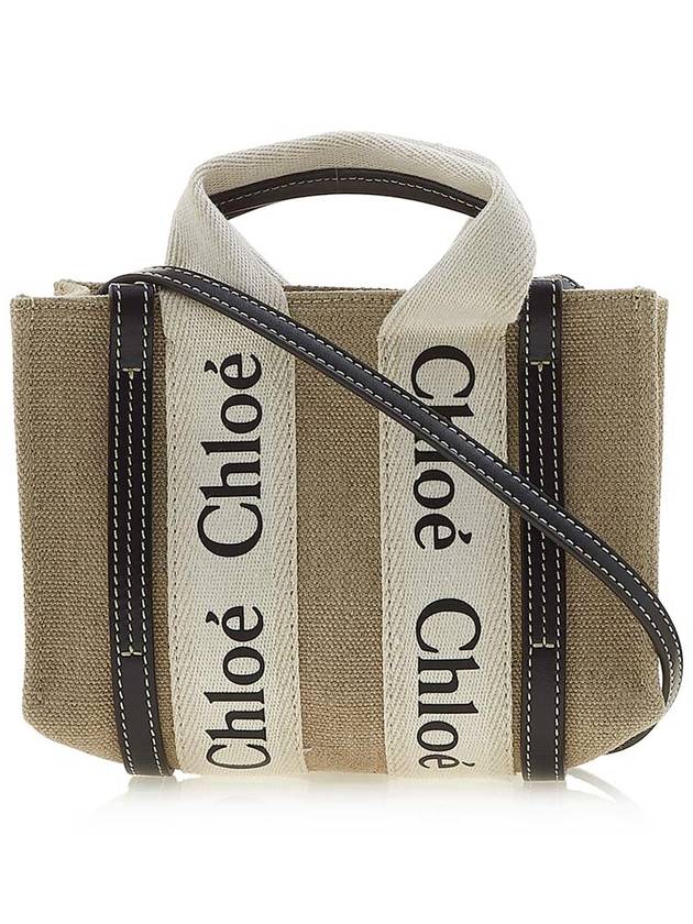 Woody Linen Canvas Calfskin Tote Bag White Navy - CHLOE - BALAAN 2