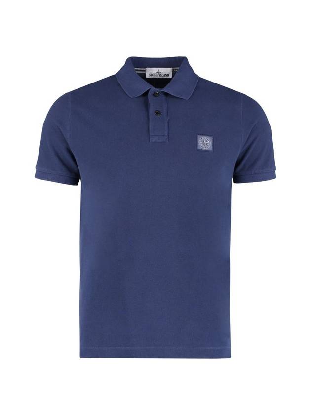 Men's Logo Patch Cotton Short Sleeve Polo Shirt Dark Blue - STONE ISLAND - BALAAN 1