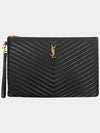 Gold Monogram Document Holder In Matelasse Leather Black - SAINT LAURENT - BALAAN 7