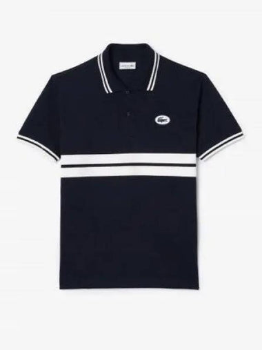 Men s Color Tipping Puff Badge Match Polo Navy 1285965 - LACOSTE - BALAAN 1