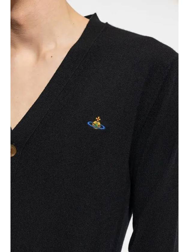 Logo Embroided Button Wool Cardigan Black - VIVIENNE WESTWOOD - BALAAN 5