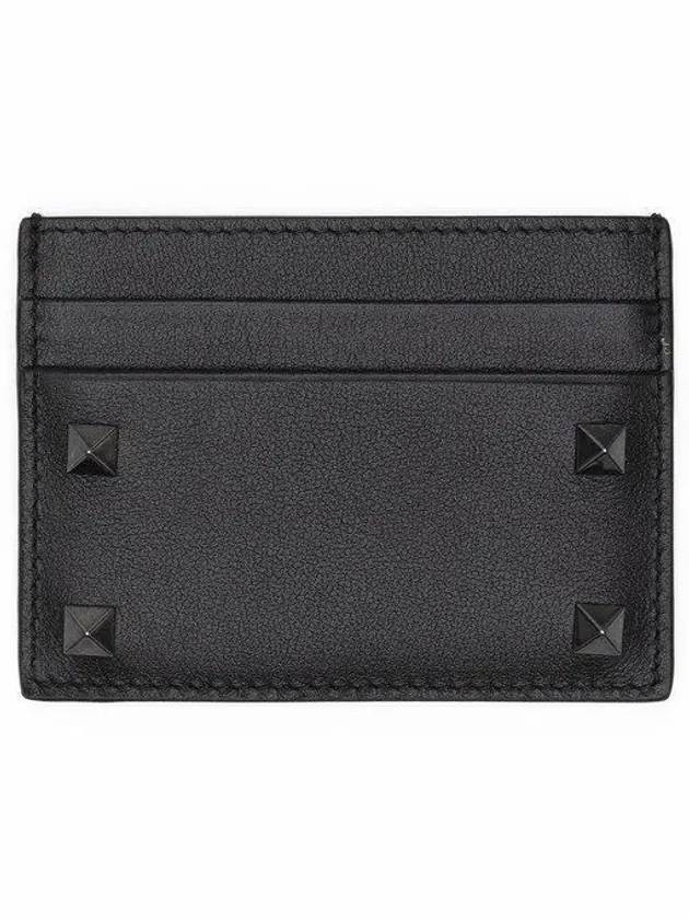 Rockstud Leather Card Wallet Black - VALENTINO - BALAAN.