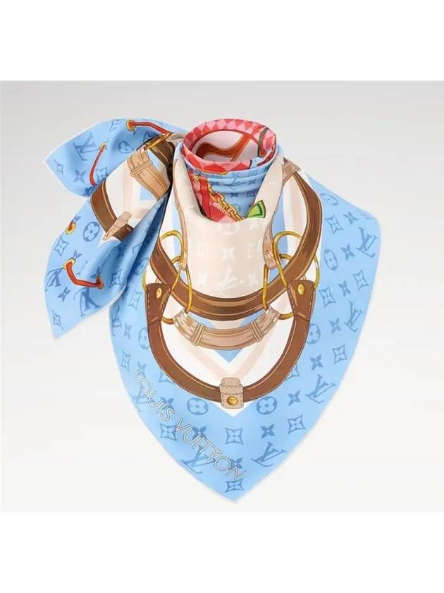 Flower And Straps Square 90 Scarf Blue - LOUIS VUITTON - BALAAN 3