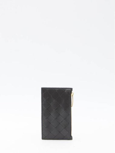 Intrecciato Slim Zipper Leather Card Wallet Black - BOTTEGA VENETA - BALAAN 1