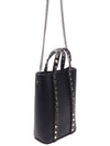 Rockstud Logo Chain Top Handle Tote Bag Black - VALENTINO - BALAAN 4