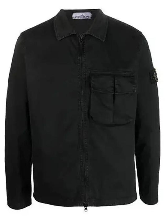 Garment Dyed Stretch Cotton Overshirt Black - STONE ISLAND - BALAAN 1