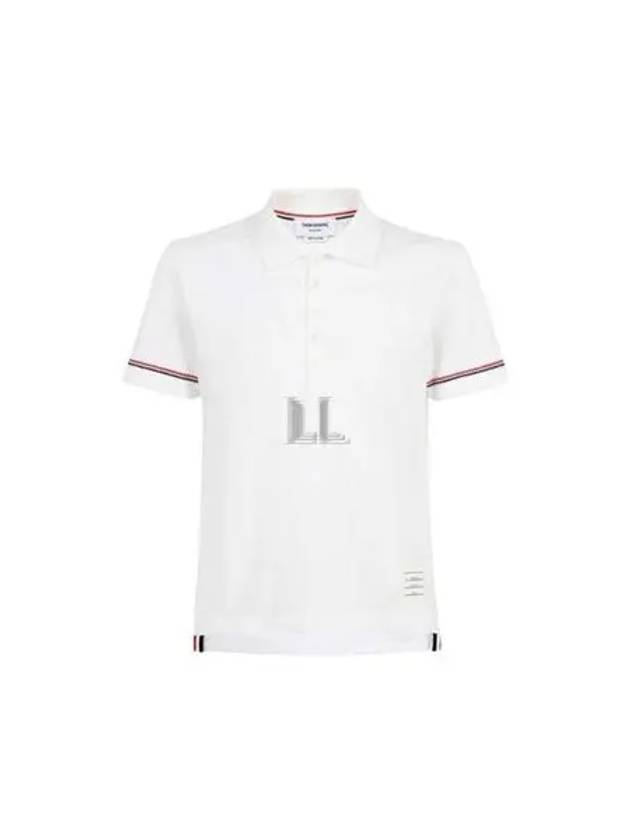 Thermal Rip Stripe Short Sleeve Polo Shirt White - THOM BROWNE - BALAAN 2